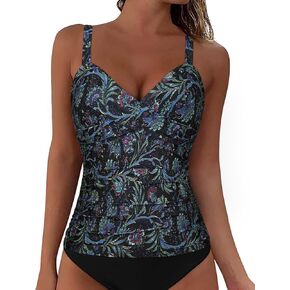 Firpearl Womens Underwire Tankini Top Only Twist V Neck Swimsuits for Big Busted Ruched Tummy Control Bathing Suit Tops in Kuwait