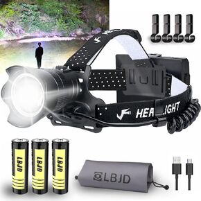 Hunting Headlamp for Adults, LED Super Bright Headlamps with Back Battery Pack, Wide Spot Beam, Charge for Cell Phone, for Power Outages, Camping, Emergency