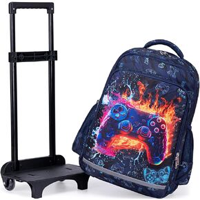 CAMTOP 18 Inch Rolling Backpack Girls Travel Roller Bag with Wheels Kids School Bags Wheeled Luggage Backpack (Galaxy-Rainbow)