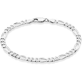 Miabella Solid 925 Sterling Silver Italian 5mm Diamond-Cut Figaro Chain Bracelet for Women Men, Made in Italy