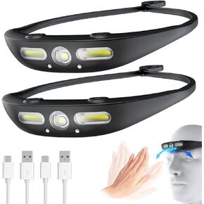 LED Headlamp Rechargeable, 2-Pack 270°Wide Beam Head Lamp with Motion Sensor, 5 Modes Lightweight Waterproof Headlight for Night Running, Camping, Hiking, Cycling, Outdoor for Adults and Kids