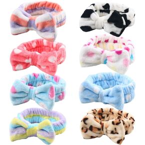 3 otters Bow Hair Band, 12PCS Makeup Headbands Spa Headband, Soft Coral Fleece Head Wraps, for Washing Face Shower Spa Mask