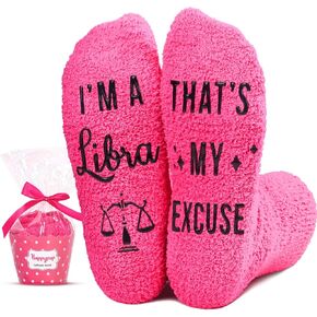 HAPPYPOP Funny Crazy Astrology Space Libra Zodiac Constellation Horoscope Gifts for Women Teen Girls, Fuzzy Fluffy Star Galaxy Libra Socks