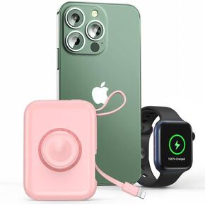 HUOTO Portable Charger,5000mAh Mini iWatch Magnetic Charger Power Bank with Charging Cable,Travel Charger External Battery Pack Compatible with Apple Watch/iPhone11/13/12/Smartphones/Airpods