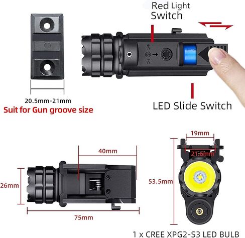 Rail Mounted Green Laser Light Combo, 600 Lumen Strobe Light Laser Sight Gun Flashlight with Quick Release for Pistol Handgun Rifles in Saudi Arabia