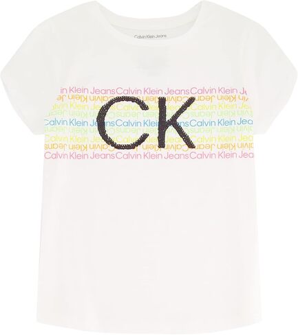Calvin Klein Girls' Short Sleeve Logo T-Shirt, Comfortable Fit Cotton Tee with Tagless Interior in Saudi Arabia