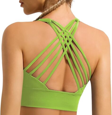 GYM RAINBOW Women's Strappy Longline Sports Bra Crisscross Back Medium Support Padded Workout Tank Yoga Crop Top in Saudi Arabia