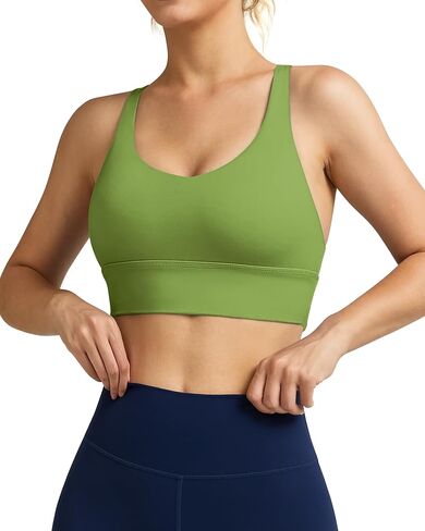 GYM RAINBOW Women's Strappy Longline Sports Bra Crisscross Back Medium Support Padded Workout Tank Yoga Crop Top in Saudi Arabia