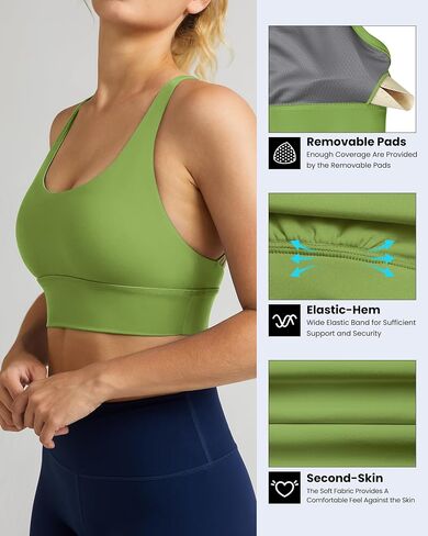 GYM RAINBOW Women's Strappy Longline Sports Bra Crisscross Back Medium Support Padded Workout Tank Yoga Crop Top in Saudi Arabia