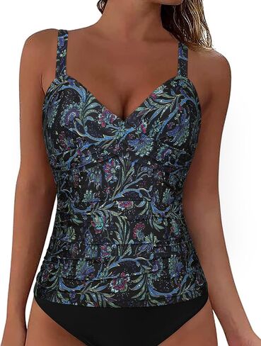 ملابس سباحة نسائية من Firpearl Underwire Tankini Top Only Twist V Neck لملابس السباحة الكبيرة المكشكشة للتحكم في البطن in Kuwait