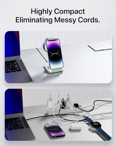 Intoval Wireless Charging Station, 3 in 1 Charger for Apple iPhone/iWatch/Airpods,iPhone15,14,13,12,11 (Pro,Pro Max)/XS/XR/XS,iWatch9/8/Ultra2/1/7/6/SE/5/4/3/2,Airpods Pro2/Pro1/3 (A3,Black) in Kuwait