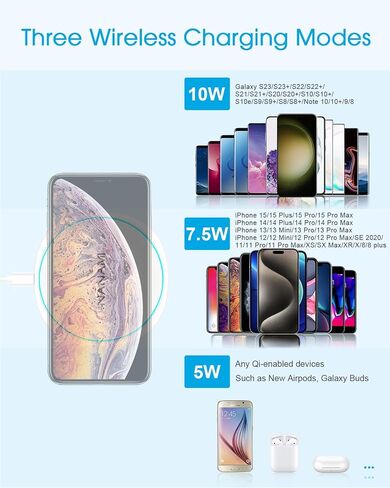 NANAMI Fast Wireless Charger, 7.5W Charging Pad with 20W PD3.0 Adapter USB Charger for iPhone 17/17 Air/17 Pro/17 Pro Max/16/15/14/13/12/Airpods 2, 10W for Samsung S26 S25 S24 S23 S22/Note 20 in Kuwait