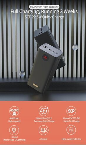 ROMOSS 60,000mAh Large Power Bank, High Capacity Portable Charger 22.5W USB C Fast Charging, Long Lasting External Battery Pack with 4 Outputs & 3 Inputs for iPad, iPhone, Samsung, Switch and More in Saudi Arabia
