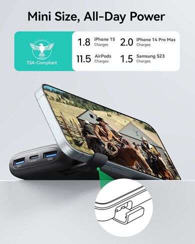 INIU Portable Charger, Smallest 22.5W 10000mAh Power Bank, USB C in/Output Fast Charging 3-Output Mini Battery Pack Charger with Phone Holder for iPhone 15 14 13 12 11 Samsung S23 Google iPad Tablet in Saudi Arabia