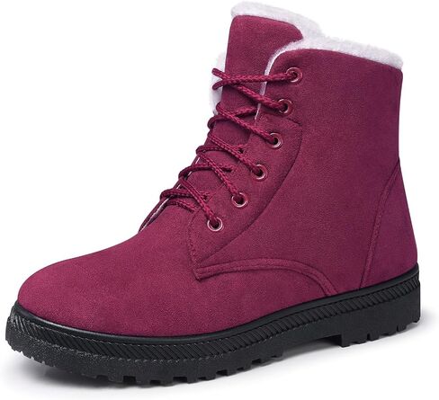 SHIBEVER Winter Snow Boots for Women: Warm Fur Lined Ankle Boots Comfortable Suede Lace Up Booties Cute Flat Shoes in Kuwait