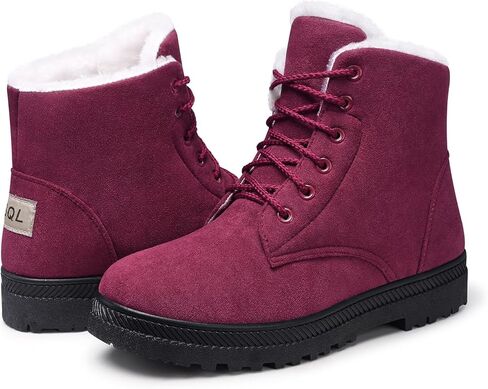 SHIBEVER Winter Snow Boots for Women: Warm Fur Lined Ankle Boots Comfortable Suede Lace Up Booties Cute Flat Shoes in Kuwait