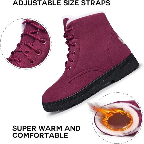 SHIBEVER Winter Snow Boots for Women: Warm Fur Lined Ankle Boots Comfortable Suede Lace Up Booties Cute Flat Shoes in Kuwait