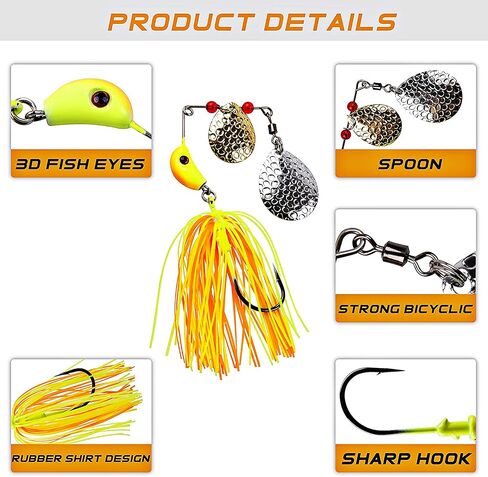 Spinner Baits Bass Fishing Lures Kit, 6/12pcs Metal Jig Hard Spinnerbait Buzzbait Kit Spinner Jig Lures for Bass Trout Salmon Walleye Freshwater Saltwater Fishing in Saudi Arabia