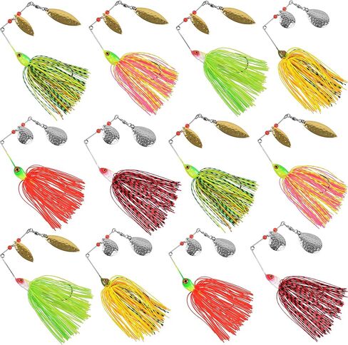 Spinner Baits Bass Fishing Lures Kit, 6/12pcs Metal Jig Hard Spinnerbait Buzzbait Kit Spinner Jig Lures for Bass Trout Salmon Walleye Freshwater Saltwater Fishing in Saudi Arabia