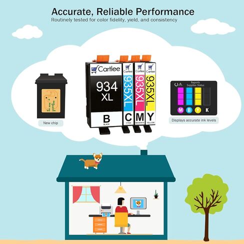 مجموعة 4 خراطيش حبر متوافقة من Cartlee لـ HP 934 و935 934XL 935XL لـ OfficeJet Pro 6830 6230 6835 6800 6812 6820 6825 6822 مجموعة خرطوشة حبر الطابعة (1 أسود، 1 لكل لون) in Kuwait