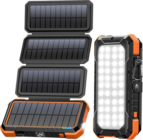 BLAVOR Solar Charger Power Bank, PD 18W Fast Charging 20000mAh Battery Pack with 4 Foldable Panels, Portable Solar Powered USB C Charger with Camping Flashlight Compass Carabiner for Cell Phone in Kuwait
