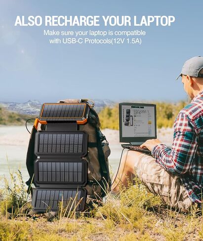 BLAVOR Solar Charger Power Bank, PD 18W Fast Charging 20000mAh Battery Pack with 4 Foldable Panels, Portable Solar Powered USB C Charger with Camping Flashlight Compass Carabiner for Cell Phone in Kuwait
