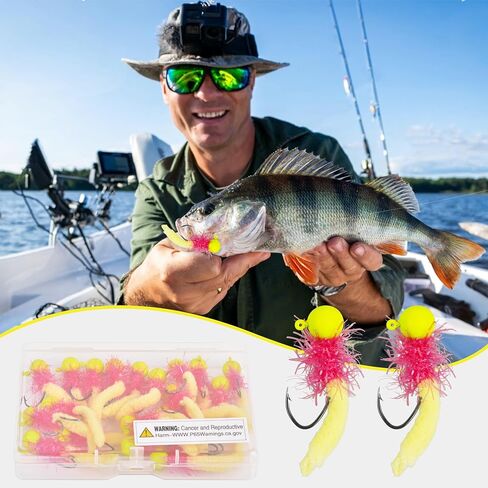 Crappie Jigs Fishing Lures Kit, 25/20pcs Marabou Jigs Heads with Maggot Tail Round Ball Fishing Jig Heads Hair Jigs Baits for Walleye Panfish Bass Fishing 1/8oz in Saudi Arabia