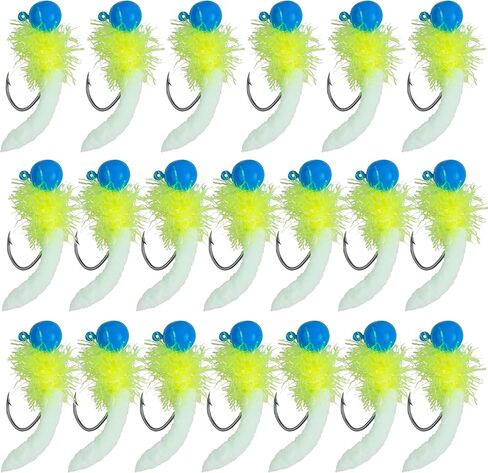 Crappie Jigs Fishing Lures Kit, 25/20pcs Marabou Jigs Heads with Maggot Tail Round Ball Fishing Jig Heads Hair Jigs Baits for Walleye Panfish Bass Fishing 1/8oz in Saudi Arabia