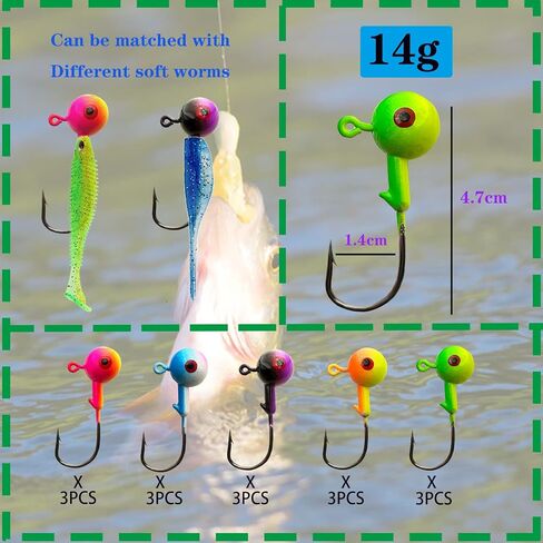 15/20/40Pcs Jig Heads Set for Fishing 1/16oz 1/8oz 1/4 oz Jig Heads for Bass Trout Saltwater Freshwater Painted Round Jig Head with 3D Eye in Saudi Arabia