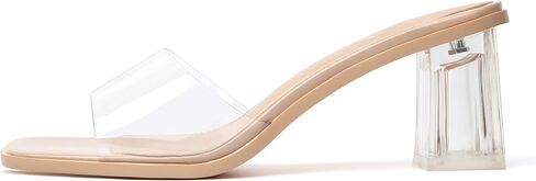 vivianly Womens Clear Heels Sandals Transparent Chunky Heels Backless Open Toe Slip on Mules Heeled Slipper Dress Shoes in Kuwait
