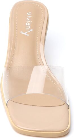 vivianly Womens Clear Heels Sandals Transparent Chunky Heels Backless Open Toe Slip on Mules Heeled Slipper Dress Shoes in Kuwait