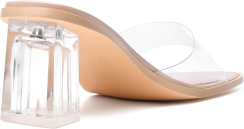 vivianly Womens Clear Heels Sandals Transparent Chunky Heels Backless Open Toe Slip on Mules Heeled Slipper Dress Shoes in Kuwait