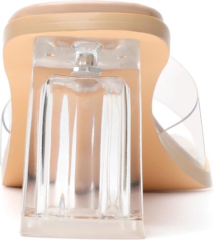 vivianly Womens Clear Heels Sandals Transparent Chunky Heels Backless Open Toe Slip on Mules Heeled Slipper Dress Shoes in Kuwait