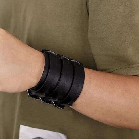 Eigso Punk Leather Cuff Bracelets for Men Women Retro Gothic Vintage Rock Wristband Pair for Man Woman in Kuwait