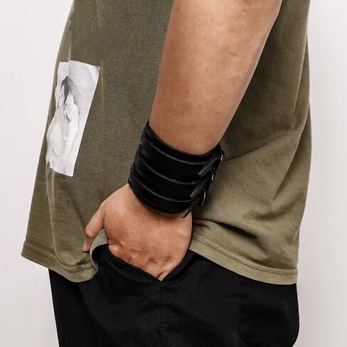 Eigso Punk Leather Cuff Bracelets for Men Women Retro Gothic Vintage Rock Wristband Pair for Man Woman in Kuwait