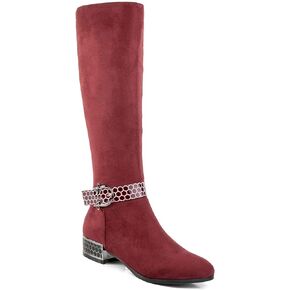 ANN CREEK Women's 'Orizea' Low Block Heel Beehive Patterned Straps Faux Suede Boots