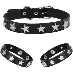 Manfnee Leather Studded Choker Bracelet Punk Rock Spike Rivet Collar Necalce Wristband Cuff