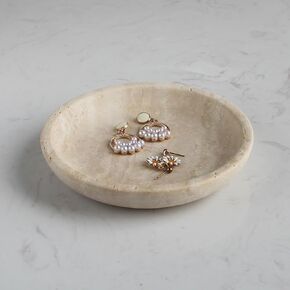 Natural Beige Travertine Jewelry Dish 4.72", Small Trinket Dish for Ring Earring, Gift for Woman Daugther
