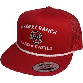 WHISKEY BENT HAT CO. Whiskey Ranch Land & Cattle Red 5 Panel Adjustable Patch Trucker Cap-The Case