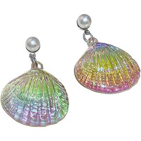 1 Pair Color Change Pearls Sea Shell Stud Earrings Beach Jewelry Gifts for Women for Halloween Party