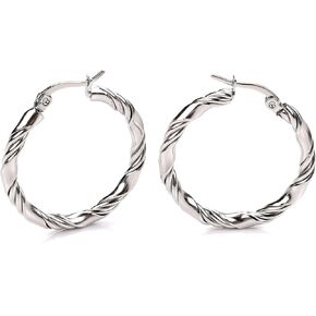 Cable Hoop Earring for Women Light-Weight Twisted Italian Design Round Hoop Earrings Diameter 25mm