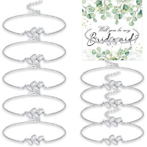 10 Pcs Bridesmaid Bracelets with Gifts Cards Leaf Bridal Bracelet Crystal Rhinestone Bracelet Dainty Bracelet for Women
