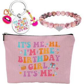 QualityLife Happy Birthday Makeup Bag With Card,Singer Fans Merch With Here's to Getting Older,But Never Wiser for Fans,Womens and Girls Birthday Gifts for Singer Fans