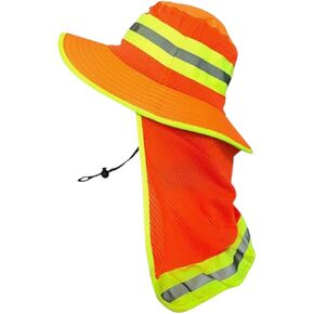 Men High Visibility Reflective Work Safety Sun Hat with Neck Flap Wide Brim Boonie UV Protection