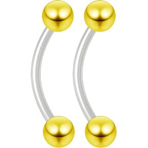 2pc 16g Flexible Bioflex Curved Barbell 3mm Anodized Ball Bioplast J-Curve Bent Banana Bar