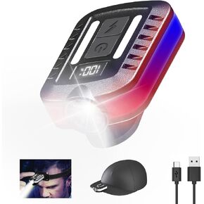 Hat Clip Lightweight Headlamp, Multi-Use Rechargeable LED Head Lamp with Hook, COB Light Modes with 60° Adjustable Headlight, Magnetic Cap Flashlight for Outdoor Camping Reading Working