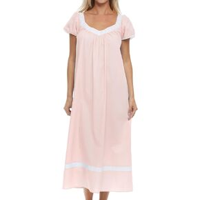 Alexander Del Rossa Women Cotton Victorian Nightgown, Camila Ruffled Short Sleeve Lace Trimmed Long Vintage Night Dress Gown