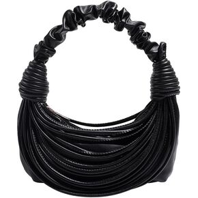 Tngan Women Fashion Woven Handbag PU Leather Satchel Creative Noodles Style Crossbody Bag