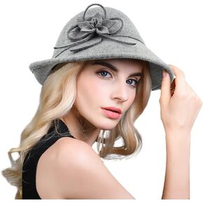Bellady Women's Elegant Flower Wool Cloche Bucket Bowler Hat