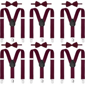 6 Set Men Suspender and Bow Tie Set Bulk Pack Y Back Y Shape Adjustable Elastic Suspender for Adult Boy Women